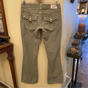 TRUE RELIGION Women Olive Linen Blend Joey Jeans Size 27-Made in USA